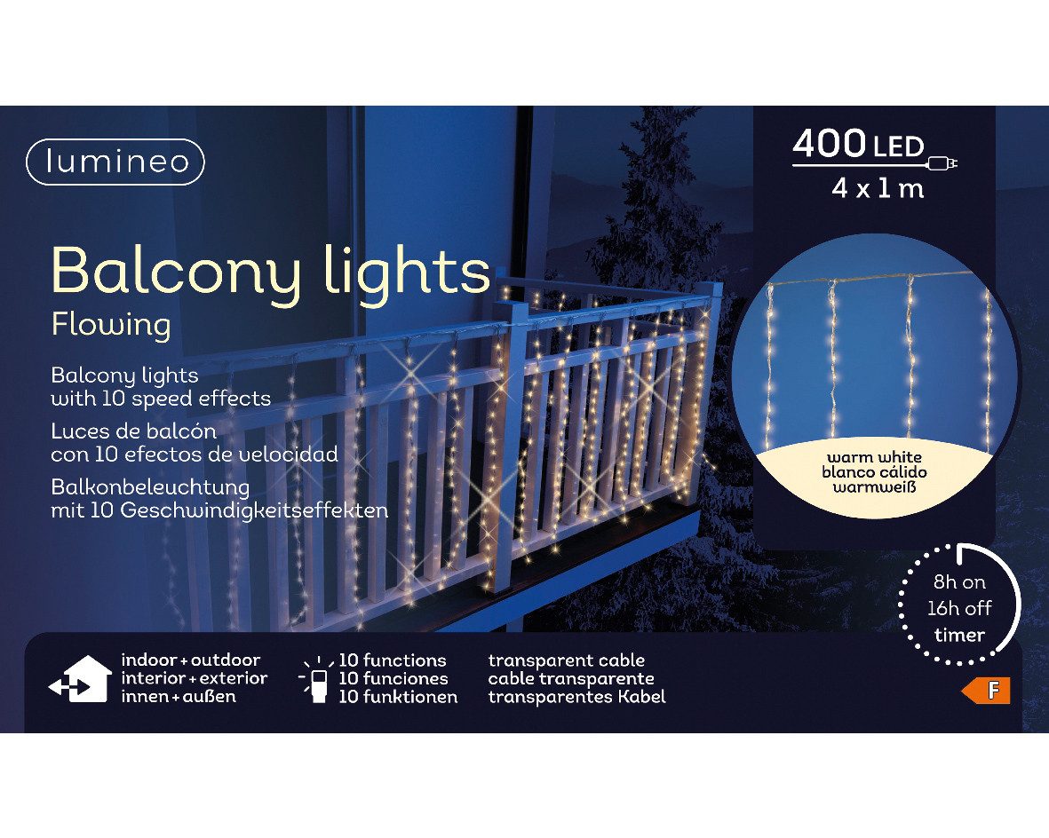 Kaemingk LED-Lichterkette LED Balkonbeleuchtung 400cm H.100cm 400L transparent/warm weiss