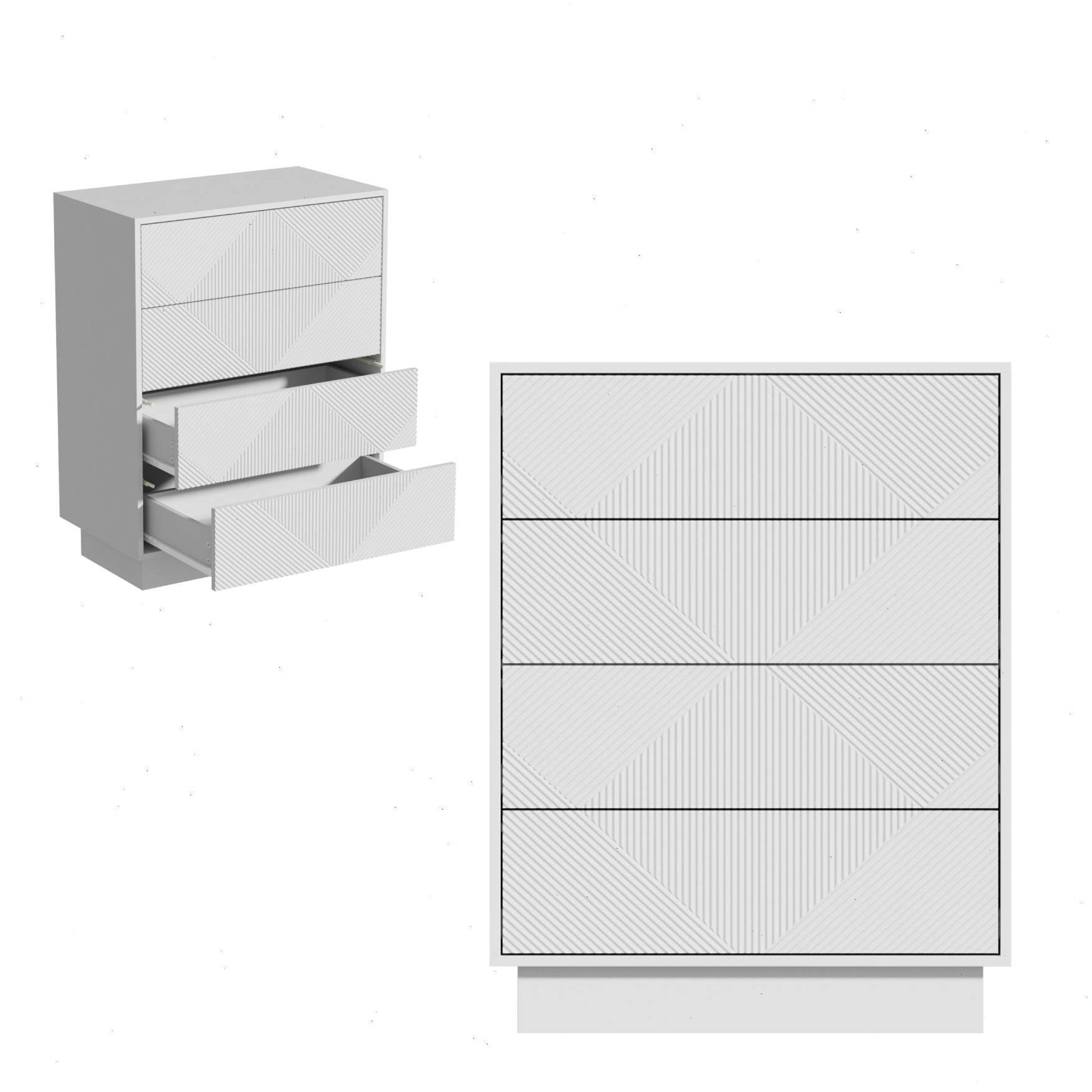 UEV Kommode mit 4 Schublanden, Sideboard, Schubladenschrank, Schmal kommode (Sideboard für Wohnzimmer Schlafzimmer Büro Flur, Mehrzweckschrank aus Holz Beistellschrank allzweckschrank), Drucköffner/ Push to open Schubladen Aufbewahrungskommode
