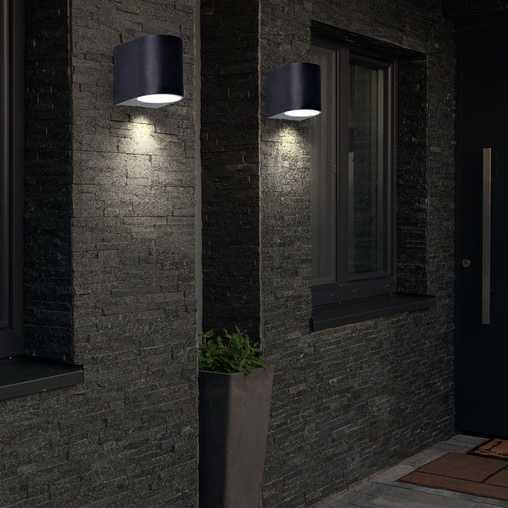 etc-shop Außen-Wandleuchte, Leuchtmittel inklusive, 2er Set Außen Wand Lampen Alu Down Strahler Fassaden