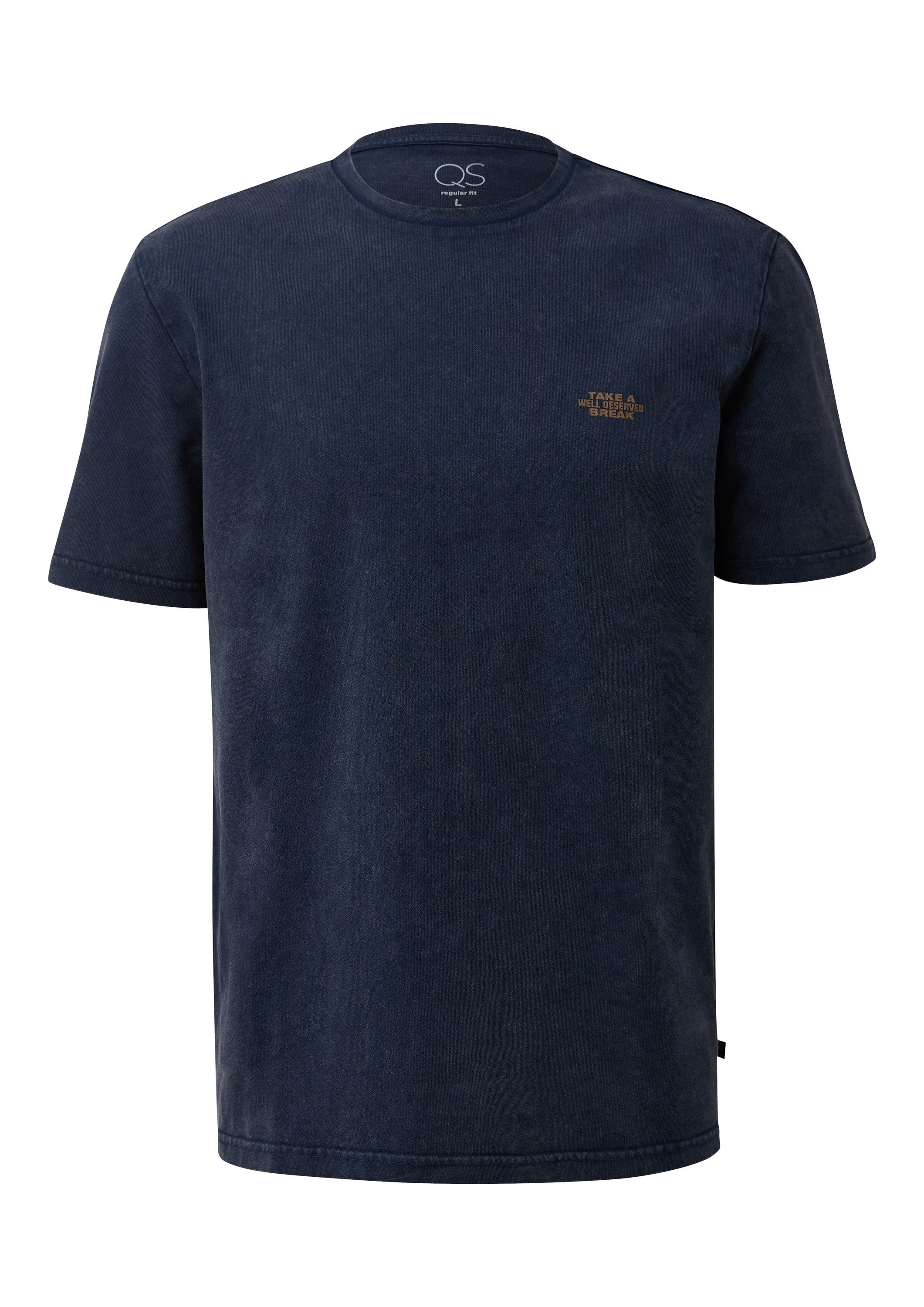 QS Kurzarmshirt T-Shirt Gewaschenes Rundhals-T-Shirt mit Front- und Rückenprint