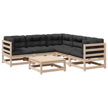 vidaXL Gartenlounge-Set 6-tlg. Garten-Sofagarnitur mit Kissen Massivholz Kiefer