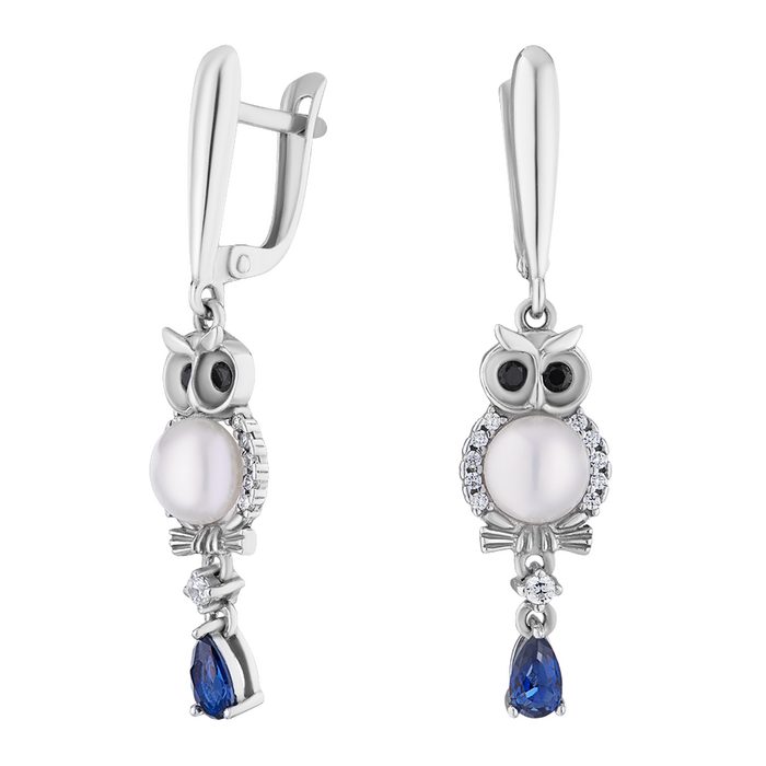 Secretforyou Paar Ohrhänger Ohrhänger Ohrringe Silber Perle Zirkon Saphir Echtschmuck Silberschmuck für Damen