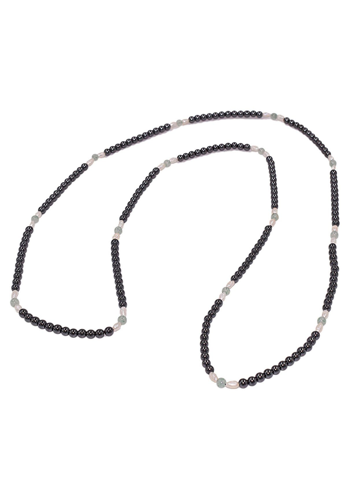 Firetti Lange Kette Schmuck Geschenk Halsschmuck Halskette Edelsteinkette Achat Hämatit, Made in Germany - mit Hämatit, Achat - mit Süßwasserzuchtperle