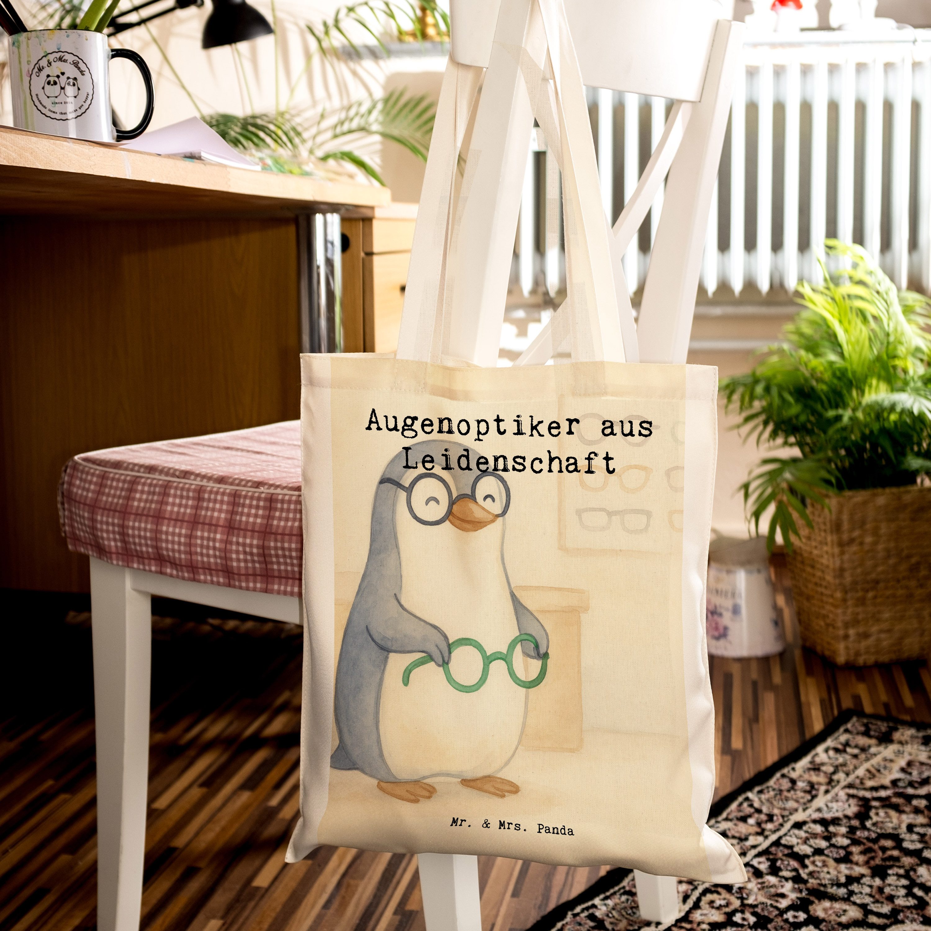 Mr. & Mrs. Panda Tragetasche Augenoptiker Leidenschaft Design, Schultasche, Weiß, textilbeutel, Op (Packung), Optometrist umhängetasche baumwolle studententasche