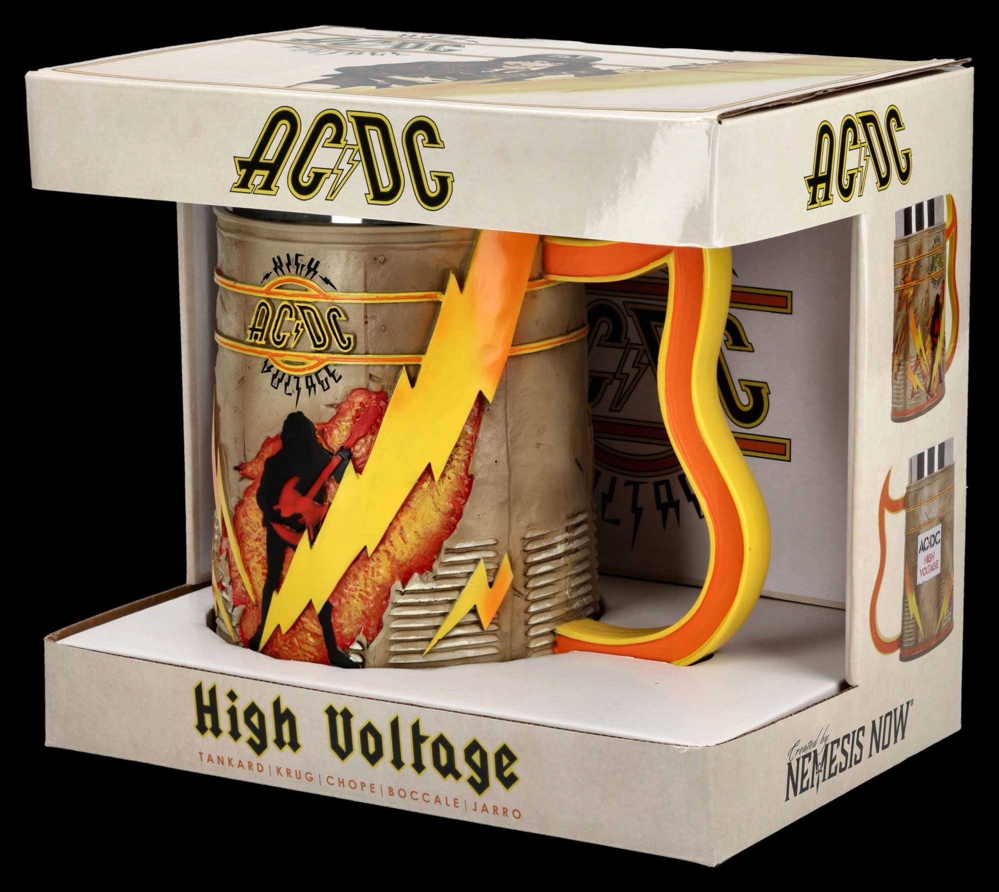 Figuren Shop GmbH Bierkrug High Voltage Bierkrug – AC/DC Sammlerstück Krug 600 ml Dekoration, Kunststein (Polyresin), Edelstahl