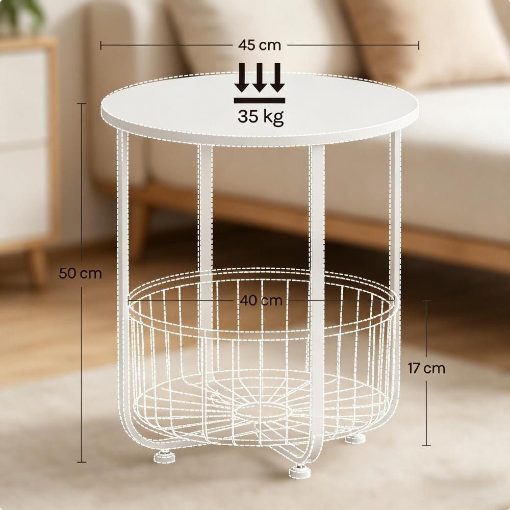 BBWL Couchtisch Beistelltisch Runder mit Stoffkorb, Metall-Holz Design, 45x50 cm, stabiler, moderner Stauraum Beistelltisch für Wohnzimmer Schlafzimmer