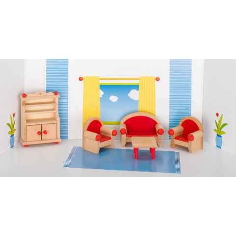 goki Puppenhausmöbel Wohnzimmer (5tlg), Hochwertiges Holzmaterial für fantasievolles Spielen