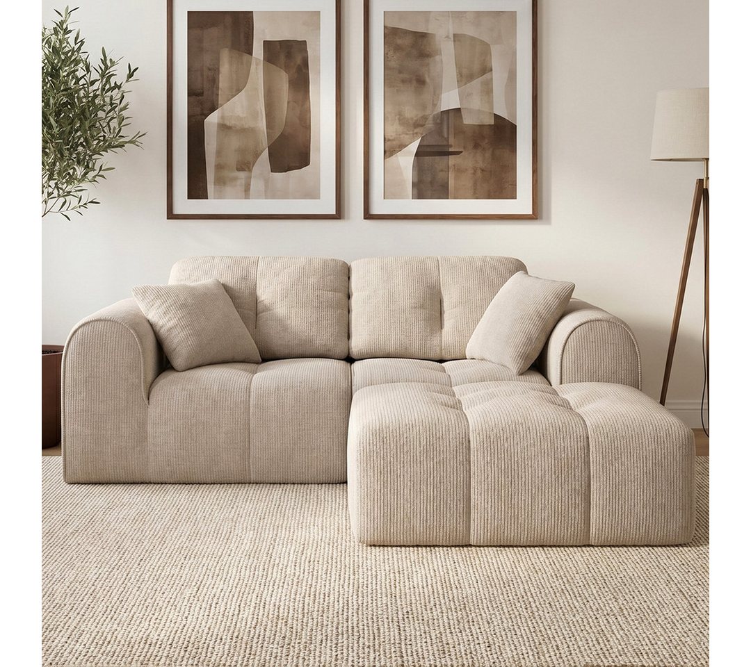 skølm Sofa Vanaheim, Vollschaumcouch gepolstert, Couch vakuumiert verpackt, Couch 2 Sitzer mit Hocker & 2 Kissen, beige, kein Aufbau erforderlich