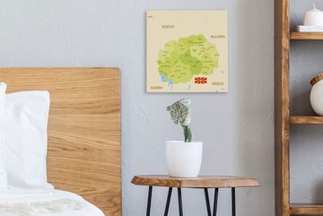 OneMillionCanvasses® Leinwandbild Illustration einer detaillierten Karte von Nordmazedonien, (1 St), Leinwand Bilder für Wohnzimmer Schlafzimmer