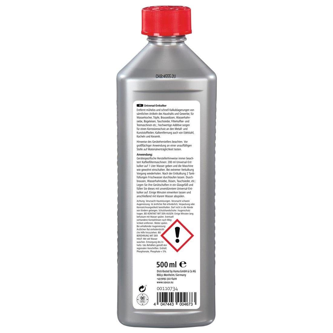 Xavax Universal Entkalker Entkalker (Kalklöser z.B. für Kaffeemaschine, Entkalkungsmittel, 500ml)