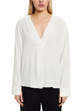 Esprit Langarmbluse Crêpe-Bluse mit V-Ausschnitt