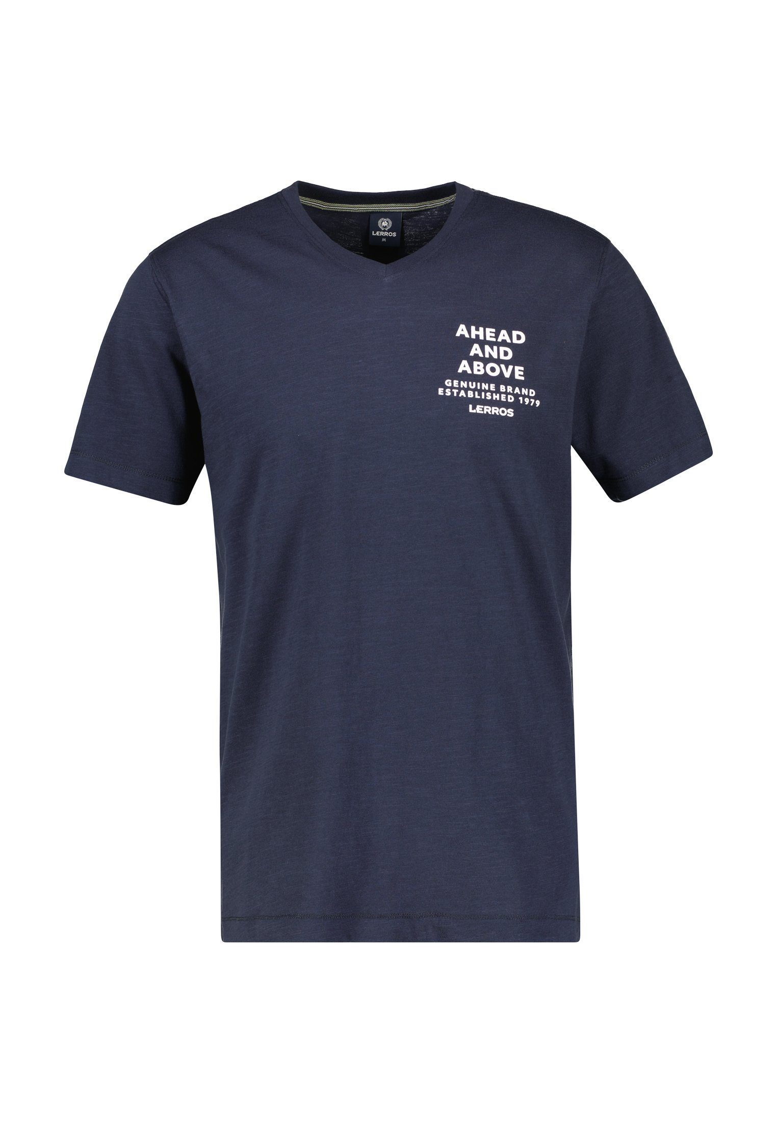 T-Shirt LERROS CLASSIC mit NAVY V-Neck-Shirt LERROS Brustprint