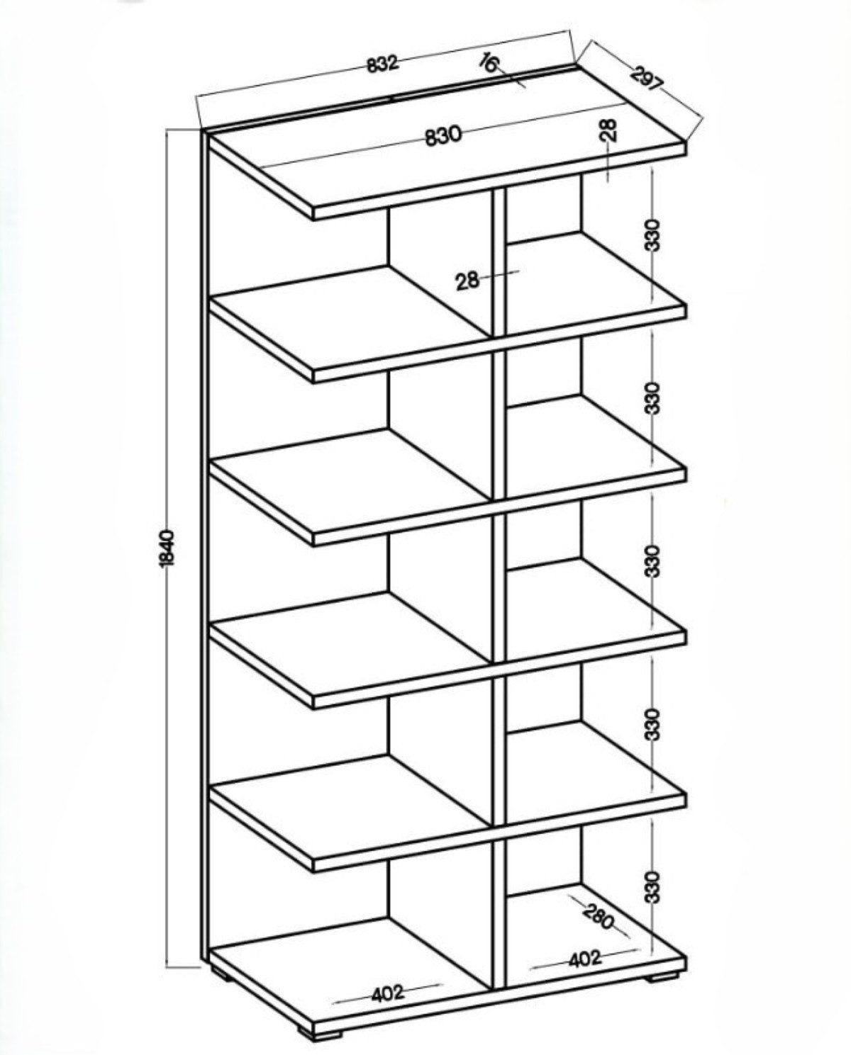 Masseno Bücherregal DUOMO 184 x 83,2 cm Standregal Büroregal Bücherschrank Eiche Sonoma