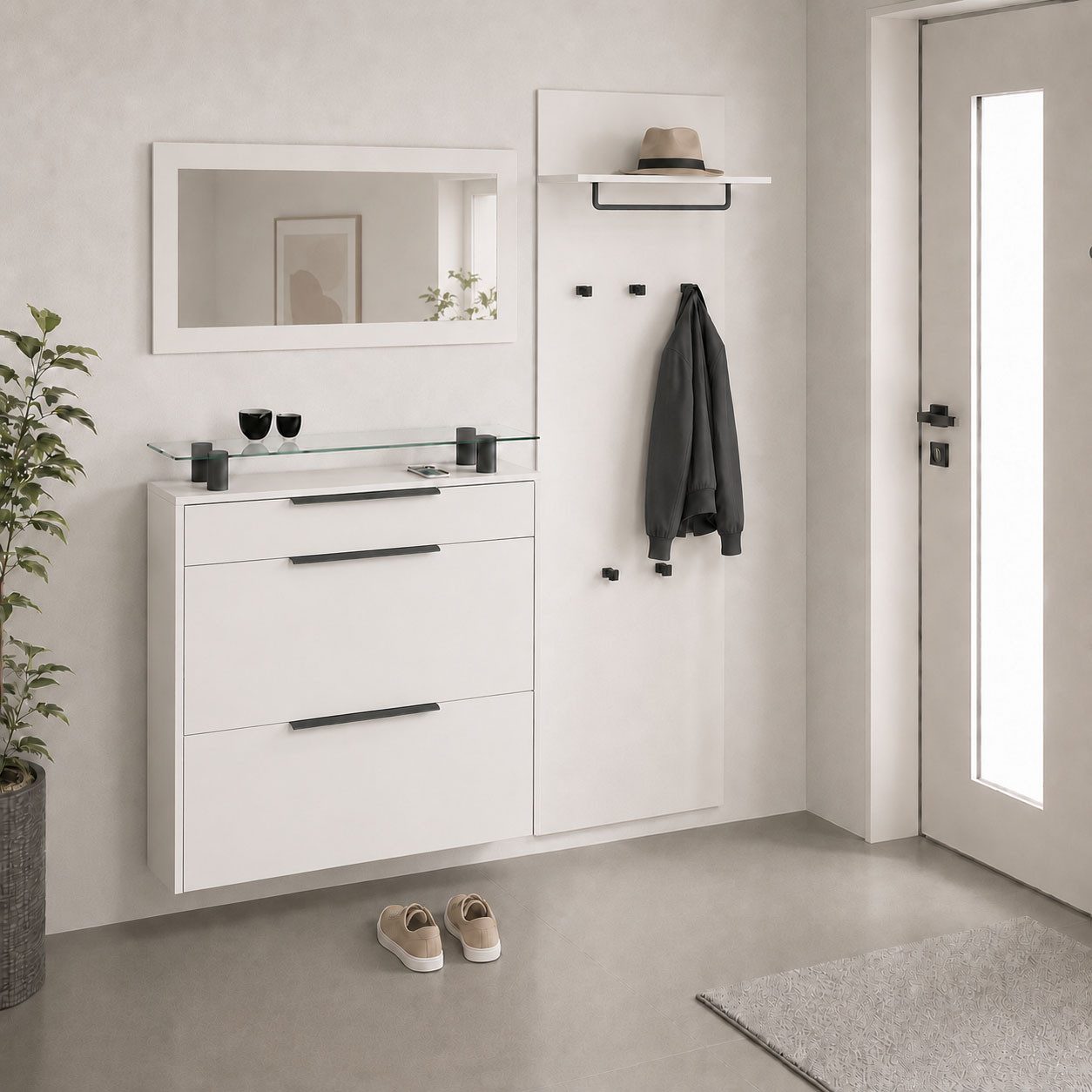 borchardt Möbel Garderoben-Set Tom, (3-St), mit hängendem Schuhschrank, Paneel und Spiegel