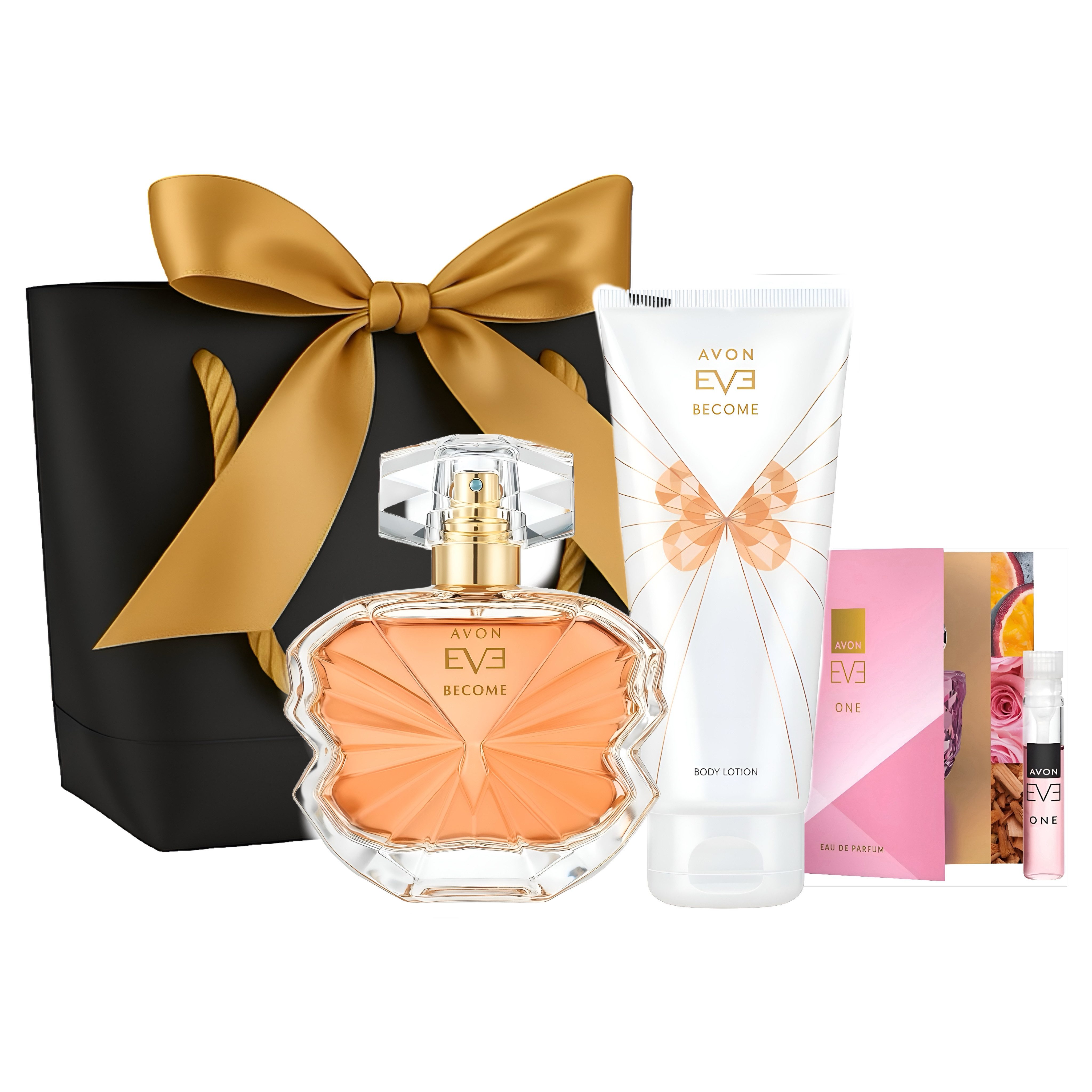 AVON Cosmetics Eau de Parfum EVE BECOME mit Lotion Geschenkset, 4-tlg., Sinnliches Set mit Duft und Pflege in exklusiver Geschenkverpackung