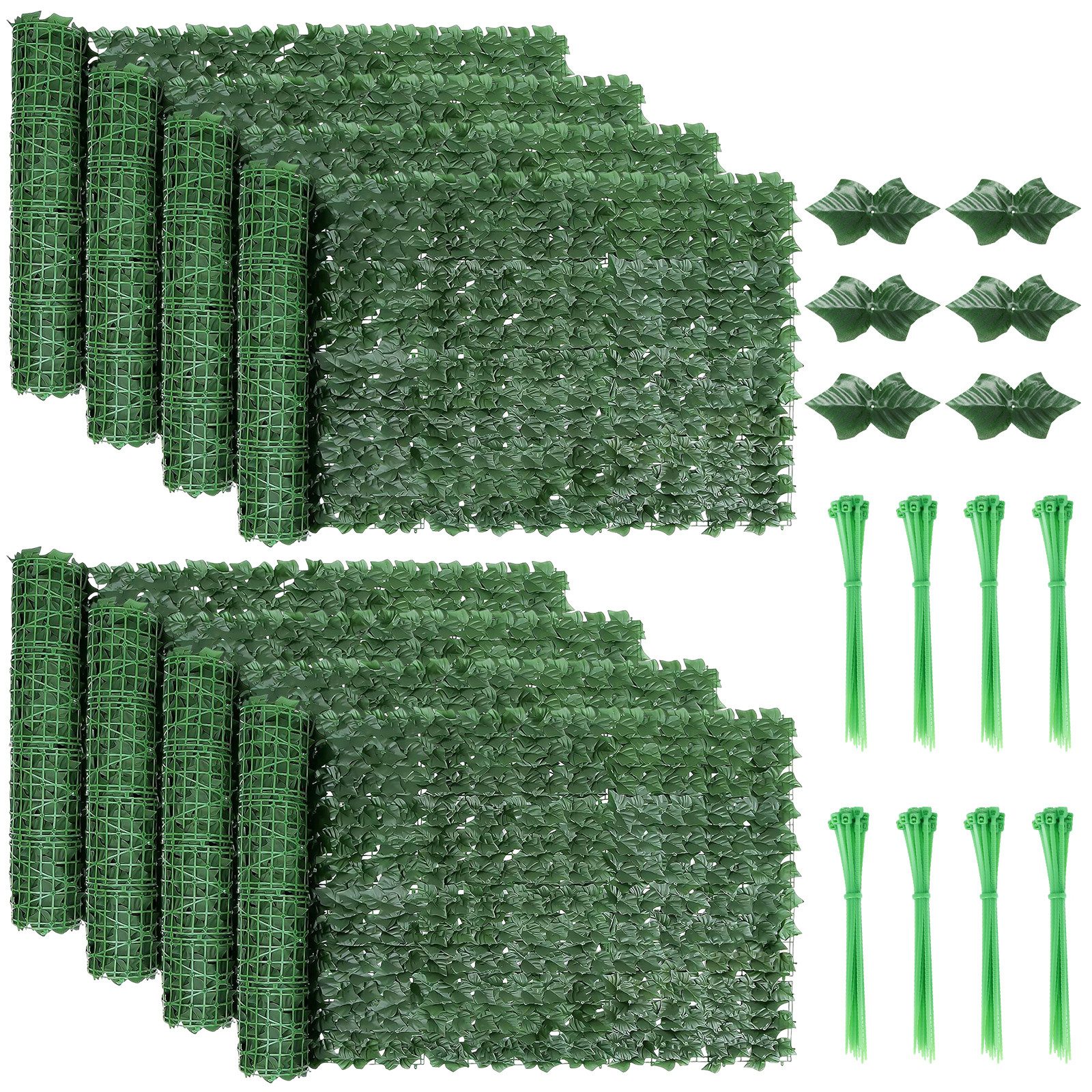 BlingBin Kunsthecken-Sichtschutz Balkonsichtschutz künstliche Sichtschutzhecke mit Grünen Blättern, (8er Set, 8-St., 8 Stück – je 300 x 100 cm), Kunsthecke für Balkon, Gartenzaun und Terrasse
