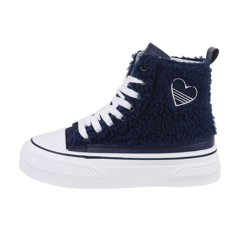 Ital-Design Damen High-Top Freizeit Sneakerboots Keilabsatz/Wedge Sneakers High in Dunkelblau