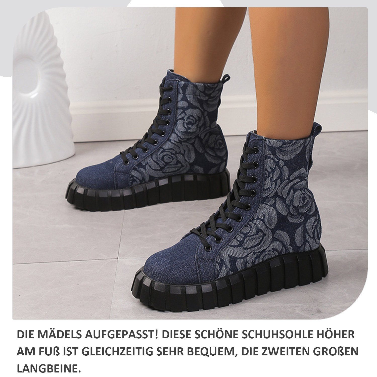 Daisred Damen-Stiefeletten mit Sohle und Stiefel niedrigem Absatz NavyBlue