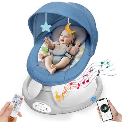 Insma Babywippe elektrische Babyschaukel bluetooth Musik, mit Schwung in 5 Geschwindigkeiten und Fernbedienung max. 9kg