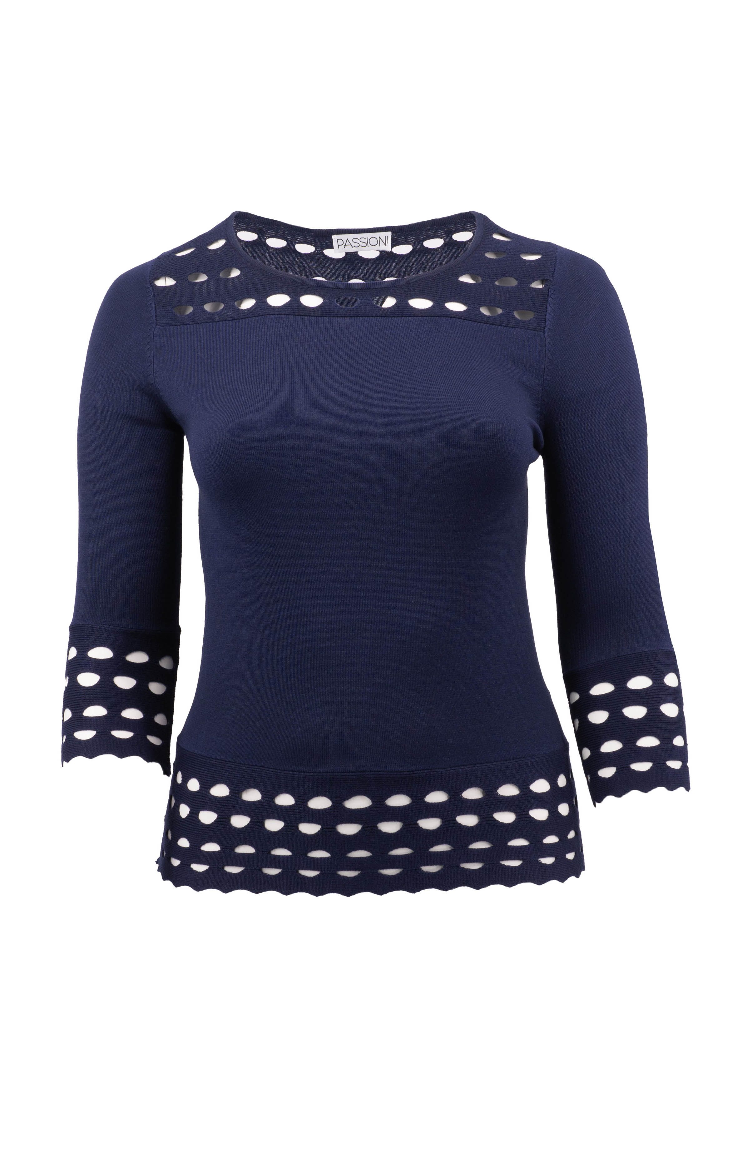 Strickpullover mit perforierten Akzenten und Strassstreifen