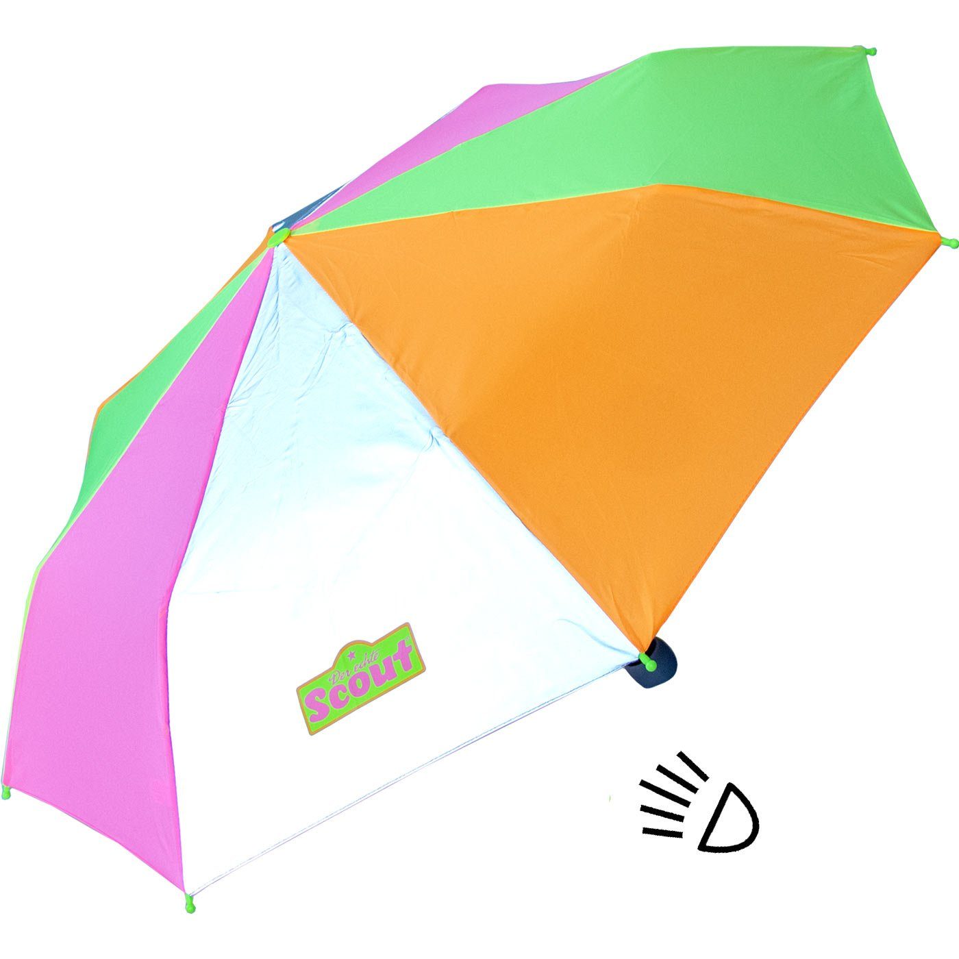 Kinderschirm Mini reflektierend, Scout leicht bunt Taschenregenschirm Basic