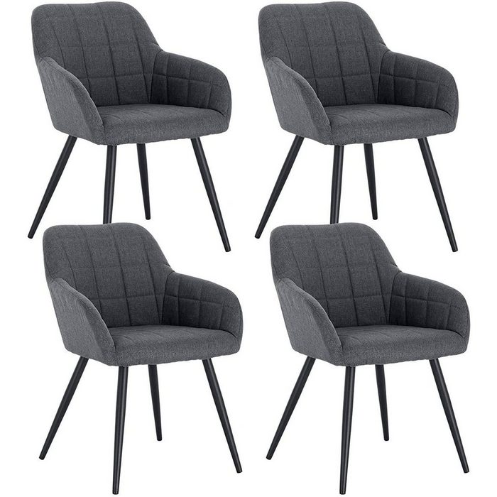 Woltu Esszimmerstuhl (4 St) Design Stuhl mit Armlehne Leinen Metall
