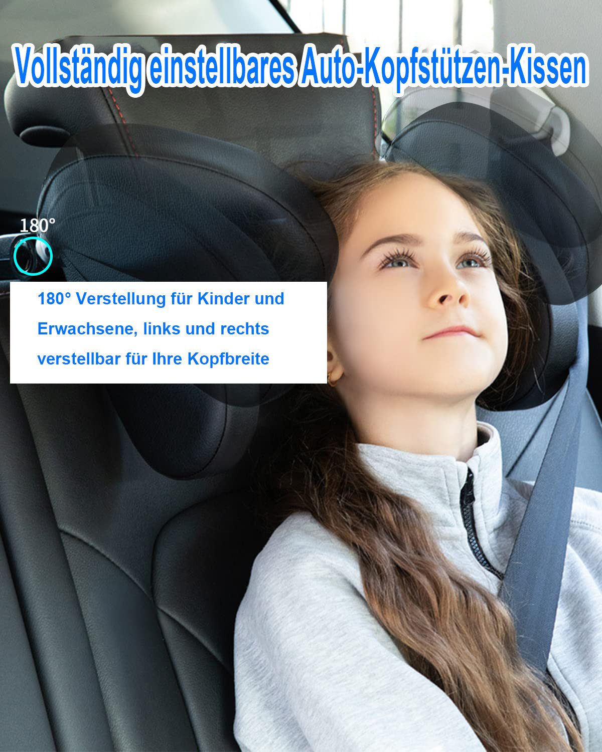 SinLaw Autokopfstütze Verstellbare Auto Kopfstütze, 180° Nackenstütze für Kinder und Reisen, (1-St), Einfach zu installieren