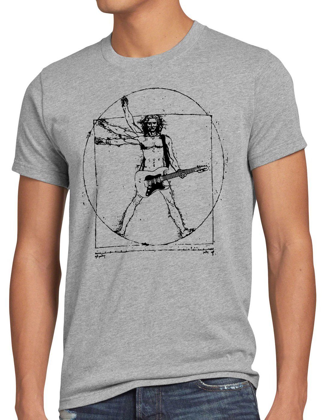 style3 Print-Shirt Herren T-Shirt Da Vinci Rock T-Shirt musik festival gitarre vinyl metal open air wacken mensch grau meliert