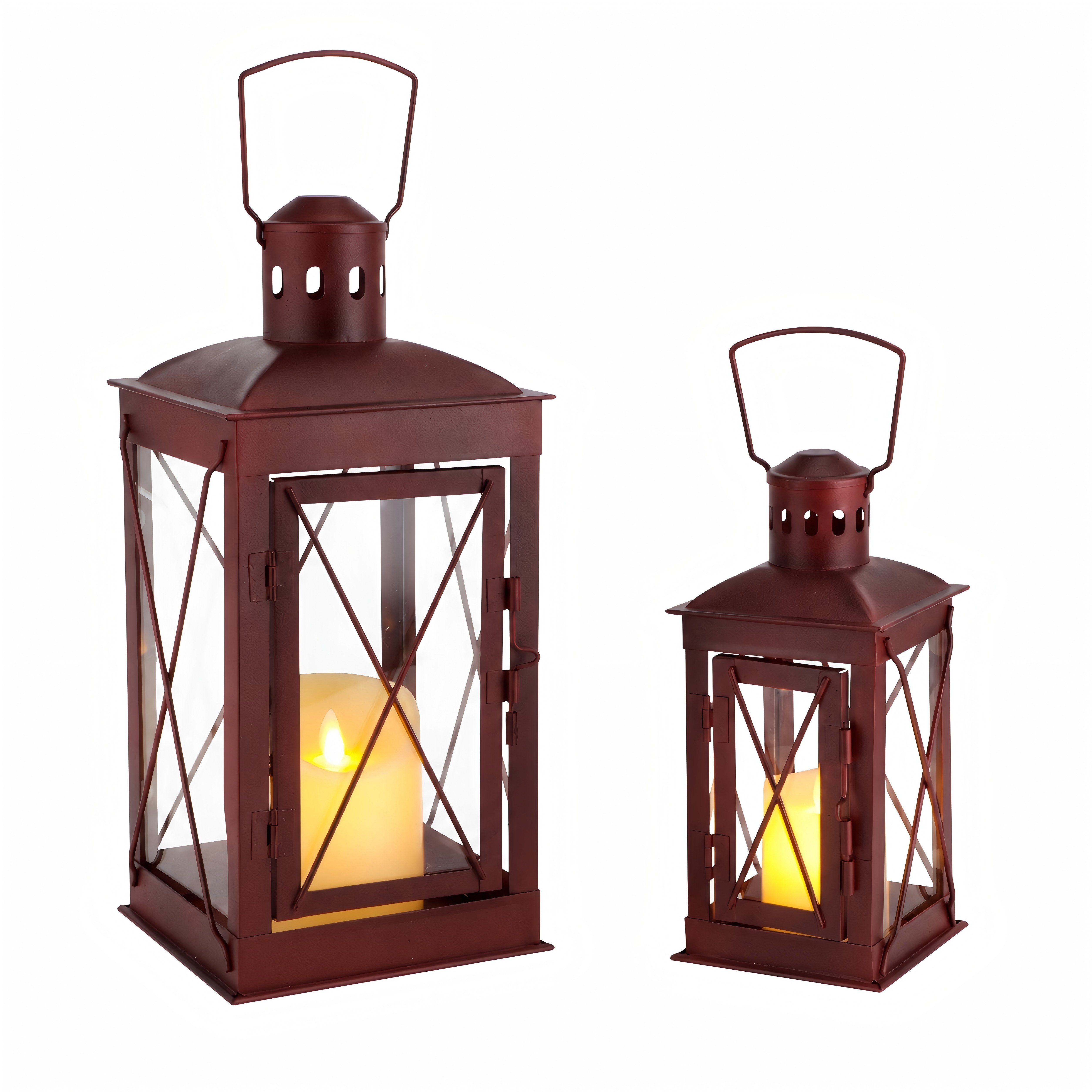 JHY DESIGN Kerzenlaterne Vintage Kerzenlaternen, Outdoor Gartenlaternen, Dekorative Windlichter (Set, 2 St), Metall Kerzenhalter, 36/25 cm, Innen & Außen, Rot