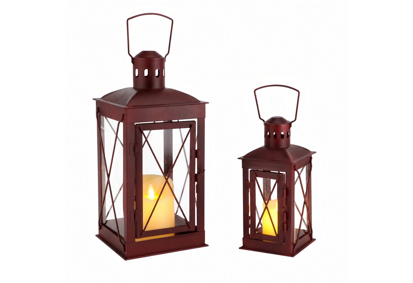 JHY DESIGN Kerzenlaterne Vintage Kerzenlaternen, Outdoor Gartenlaternen, Dekorative Windlichter (Set, 2 St), Metall Kerzenhalter, 36/25 cm, Innen & Außen, Rot