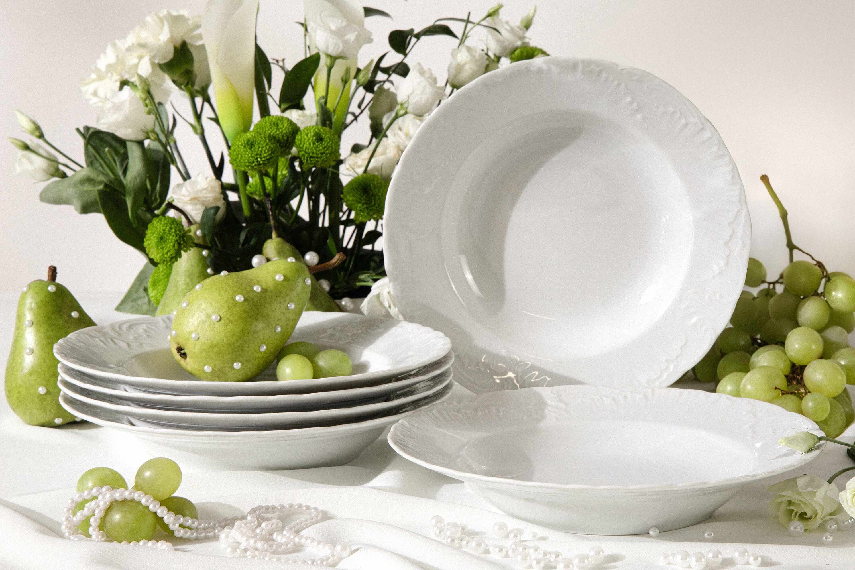 KONSIMO® Teller-Set CMIELOW ROCOCO Tafelservice, 6x Suppenteller (6-tlg), 6 Personen, Porzellan, Hochwertiges Premium-Porzellan, elegante Dekorationen