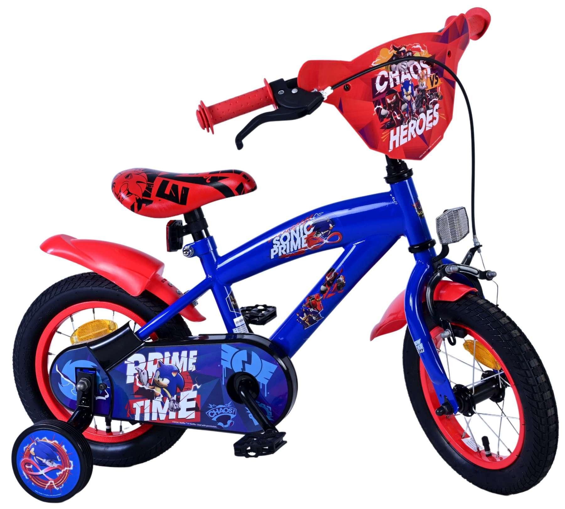 Volare Kinderfahrrad Turbo Crew Jungen 12 Zoll Blau Rot mit Stützrädern, Handbremse, Rücktrittbremse, geschlossener Kettenschutz