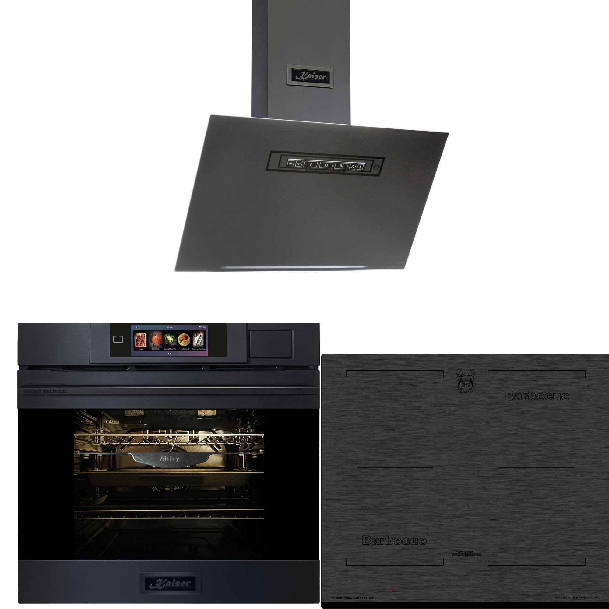 Kaiser Küchengeräte Backofen-Set Herd Set Autark Einbaubackofen XXL Multi 37,Multifunktions-Elektro-Dampfbackofen mit Dampfreinigung, 60 cm+Induktions-Kochfeld 60 cm+Dunstabzugshaube 60cm EH 6341+KCT 6700 FI+AT 6402 ECO, mit 1-fach-Teleskopauszug