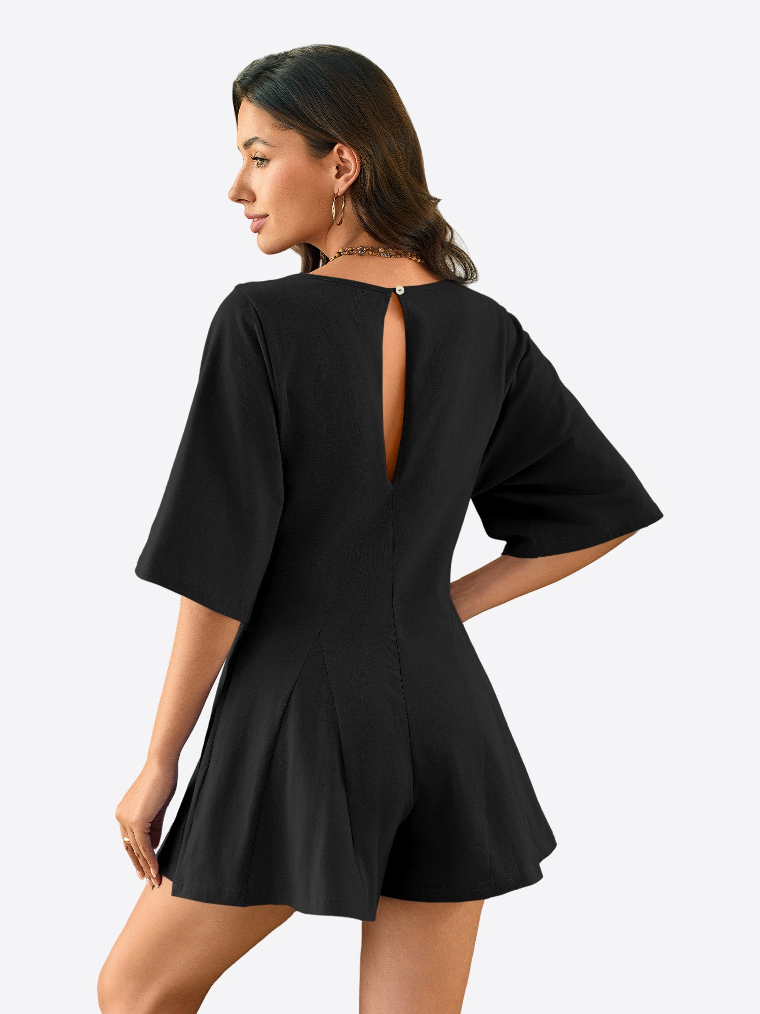 Imily Bela Jumpsuit Damen aus Baumwolle Rückenausschnitt Kurzarm Shorts Som günstig online kaufen