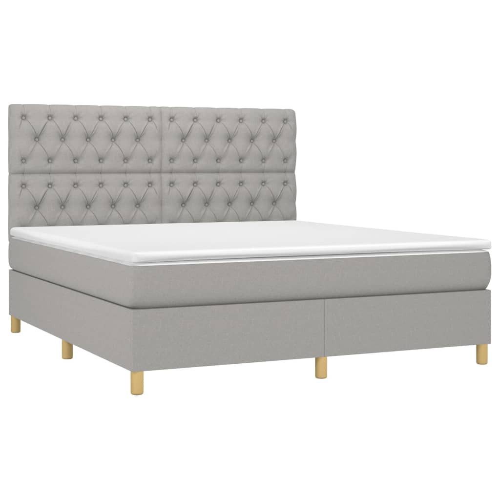Bett Boxspringbett mit Matratze & LED Hellgrau 160x200 cm Stoff