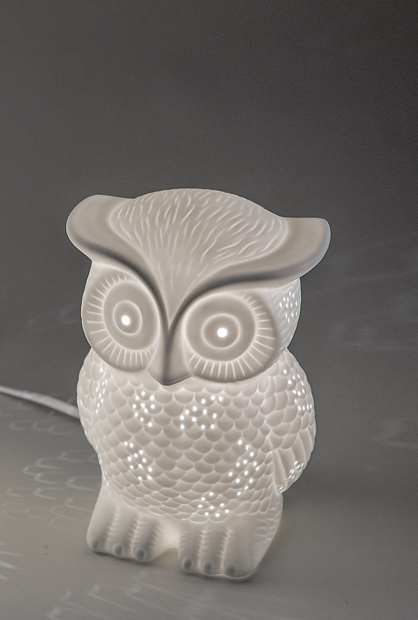 formano Tischleuchte Porzellanlampe Eule, 20 cm weiß, ohne Leuchtmittel