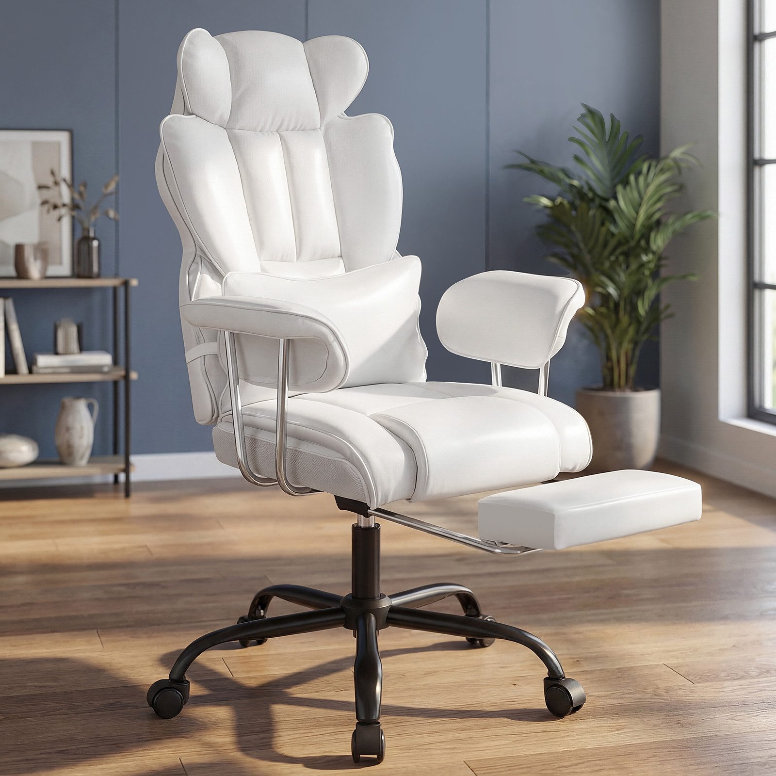 oyajia Chefsessel Ergonomischer Bürostuhl, Höhenverstellbar Schreibtischstuhl (Bürostuhl 200 kg mit Fußstütze und Lendenwirbelstütze), 135° neigbar, für Wohnzimmer, Büro