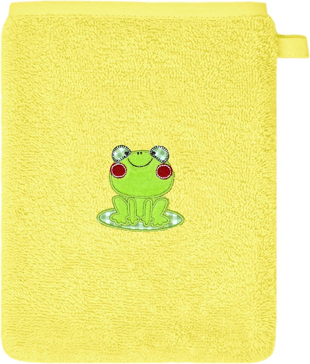 Babylätzchen u. Lashuma 100% 3-tlg) (Set, Waschlappen mit Neugeborenen-Geschenkset Handtuch aus Frosch Baumwolle Gelbes
