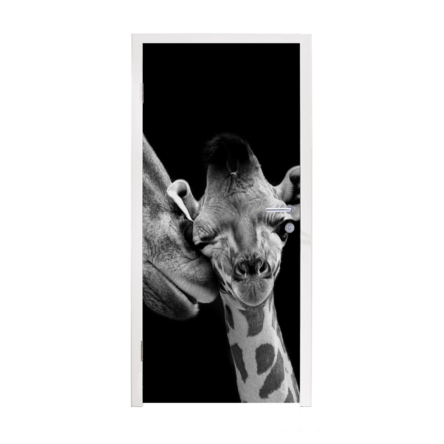 MuchoWow Türtapete Tiere - Schwarz - Weiß - Giraffe - Porträt, Matt, bedruckt, (1 St), Fototapete für Tür, Türaufkleber, 75x205 cm