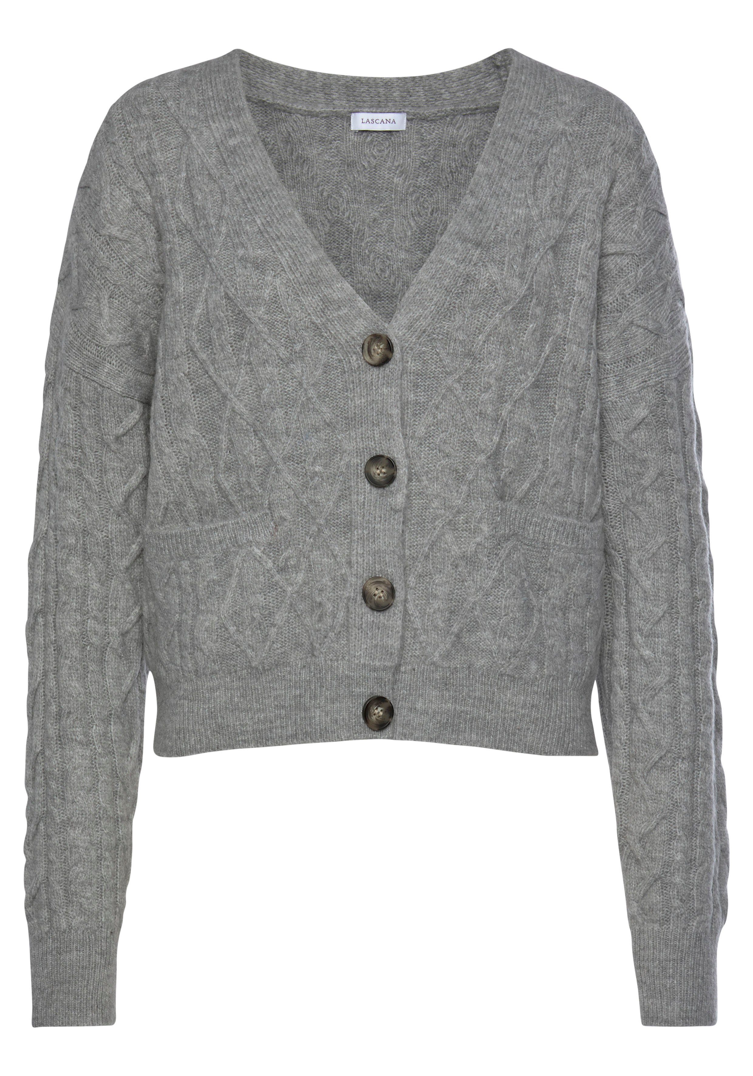 LASCANA Strickjacke mit Zopfmuster, kuschelweicher Cardigan, günstig online kaufen