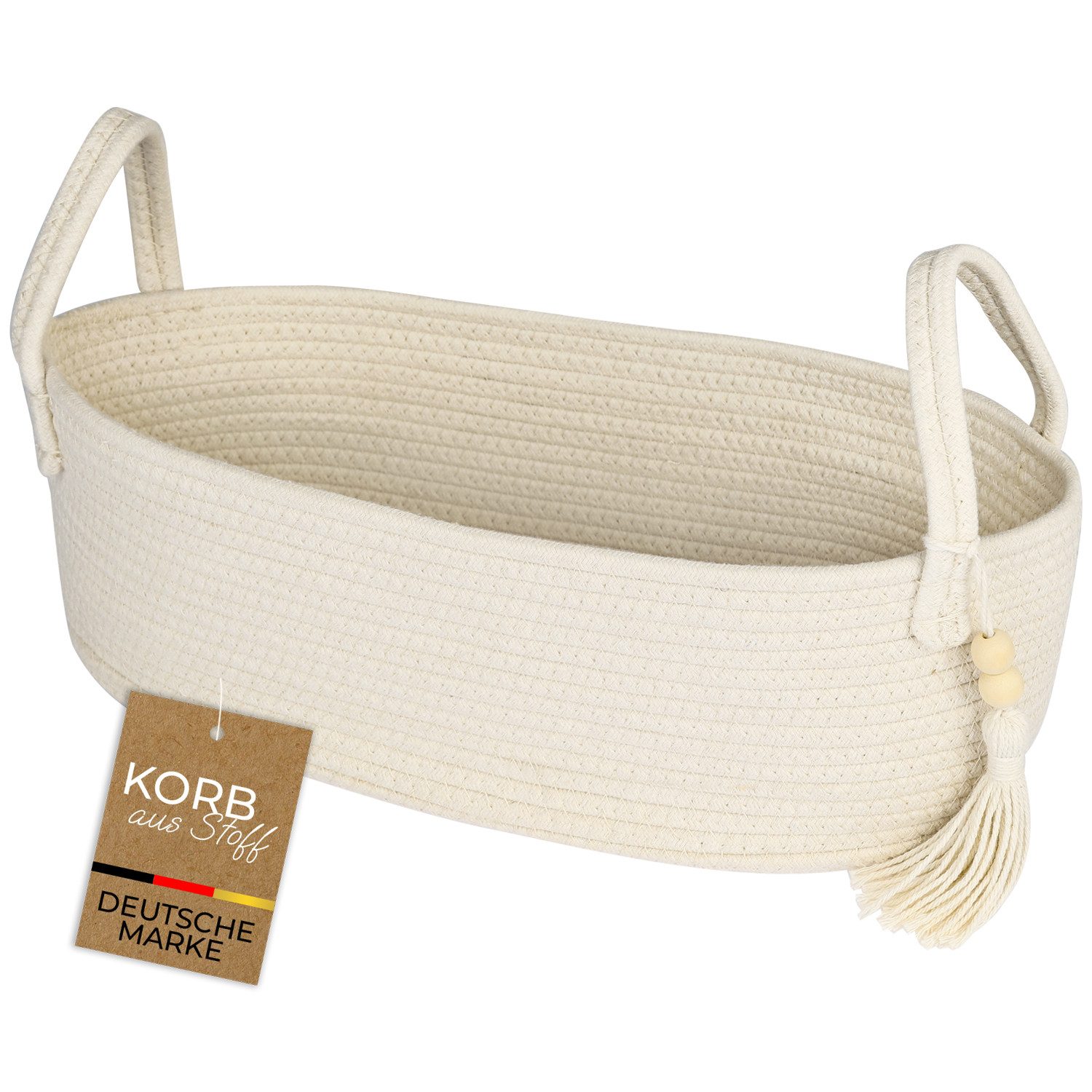 HMF Aufbewahrungskorb Aufbewahrungskorb Badezimmer, Korb für 3 Rollen Toilettenpapier, aus Baumwolle, Badezimmerkorb, 38,5 x 15,5 x 14 cm, Creme