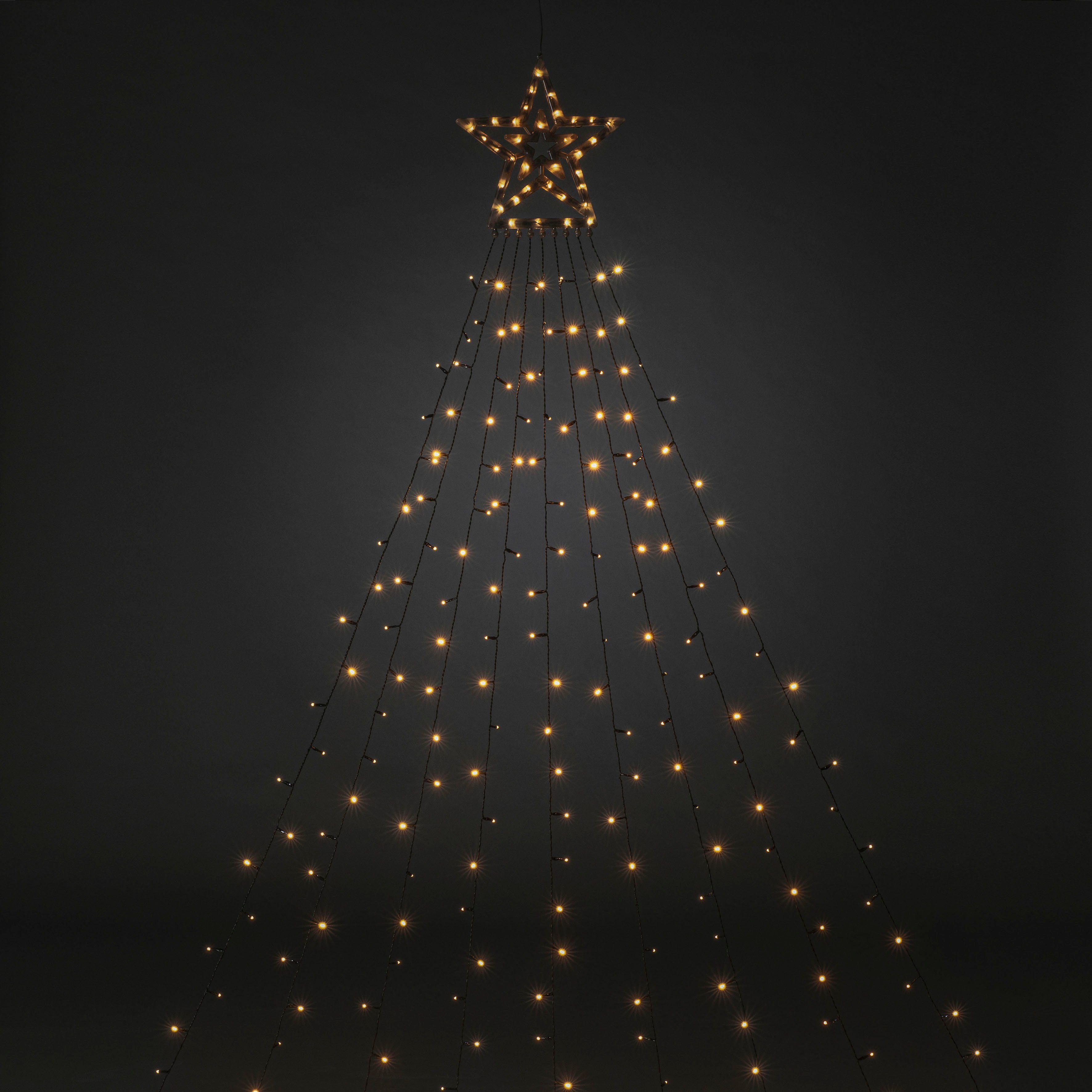 KONSTSMIDE LED-Lichtervorhang Triangel, 304-flammig, LED Lichtervorhang mit Stern, 304 bernsteinfarbene Dioden, H. 2,7 m