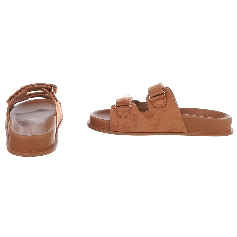 Ital-Design Damen Slipper mit Schnallen und Komfortsohle Pantolette (91742278) Flach Pantoletten in Camel – Bild 5 von 5