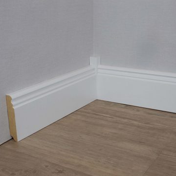PROVISTON Sockelleiste MDF foiliert, 19 x 96 x 2500 mm, Weiß, Berliner Profil, Fußleiste