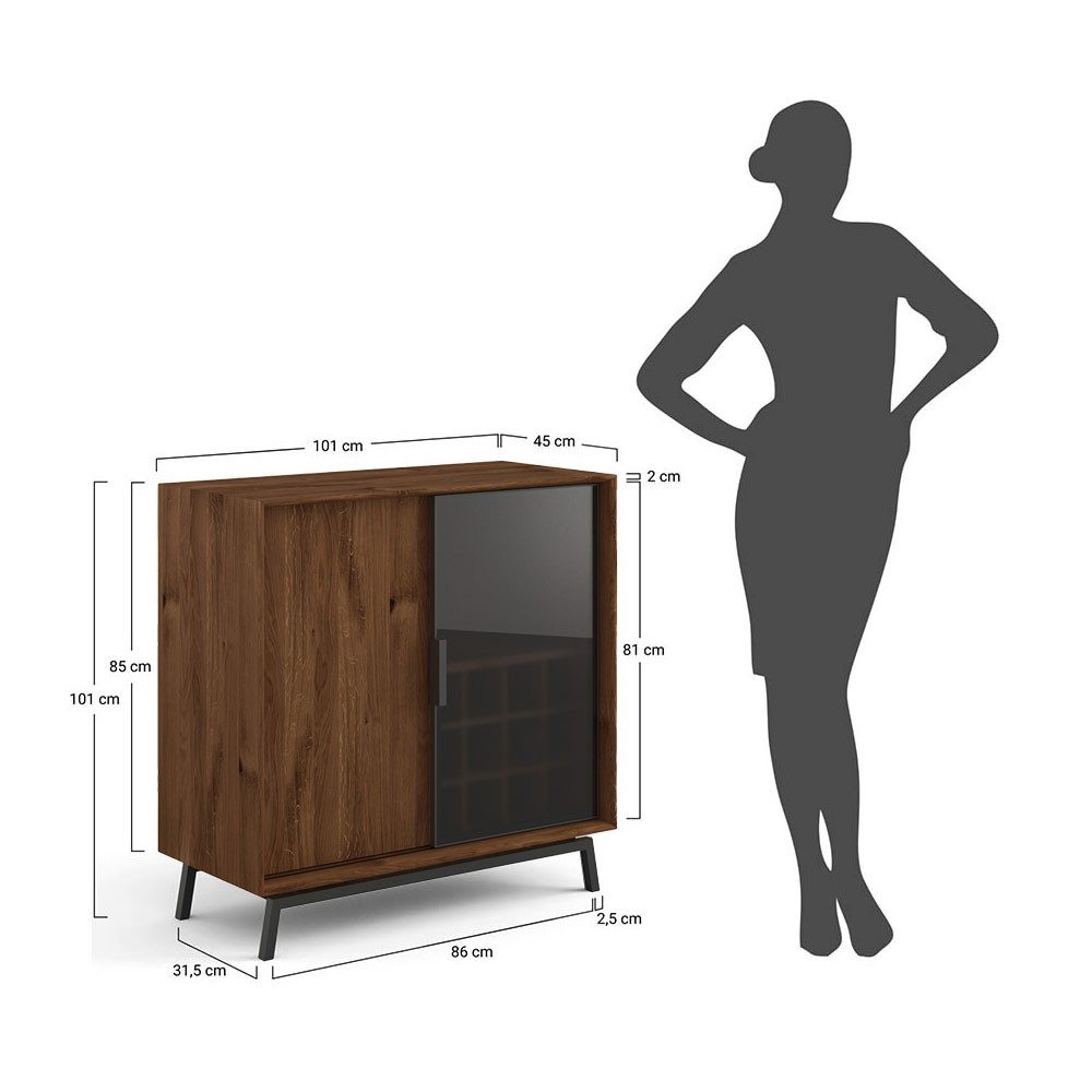 Feldmann-Wohnen Flaschenregal Modern Loft, 2-türige, mit Weinregal 1-tlg., 101x45x101cm 2-türig Eiche Tabak