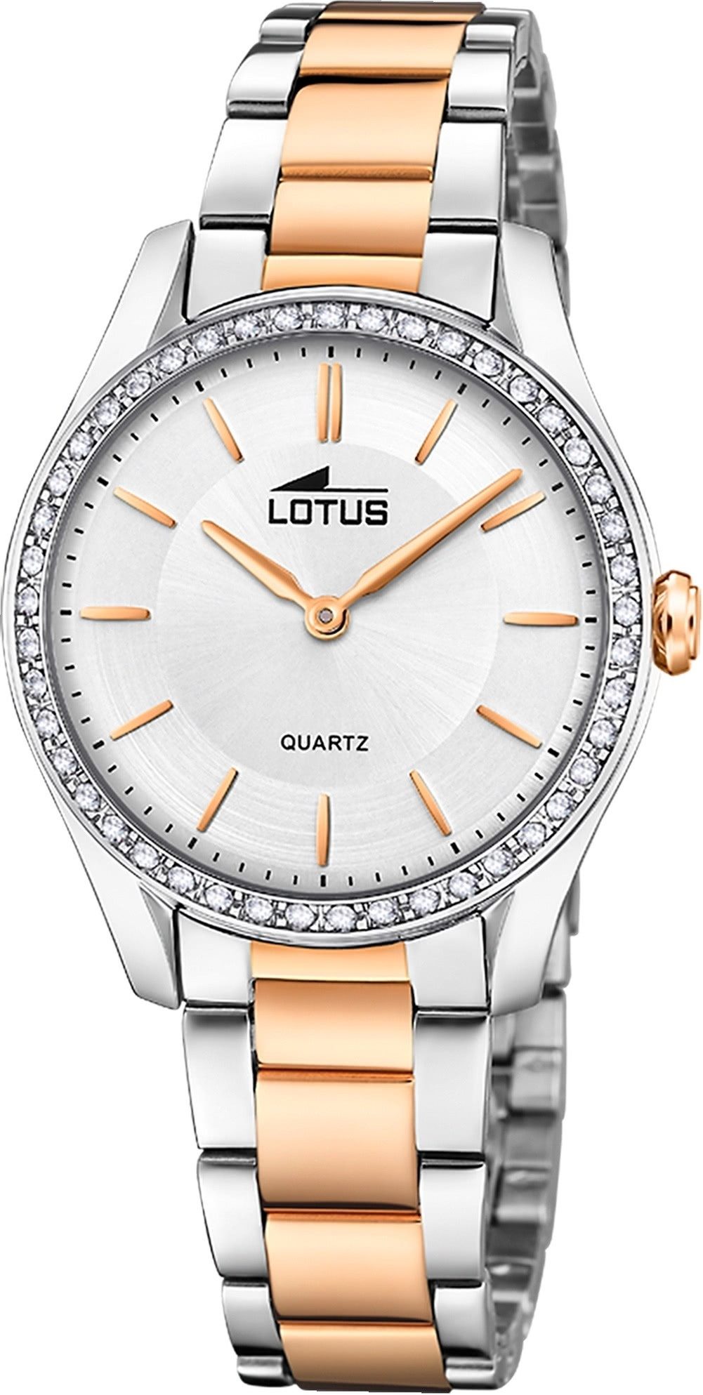 Lotus Chronograph Lotus Damenuhr Edelstahl silbergold, (Chronograph), Damen Armbanduhr rund, mittel (ca. 34mm), Edelstahl