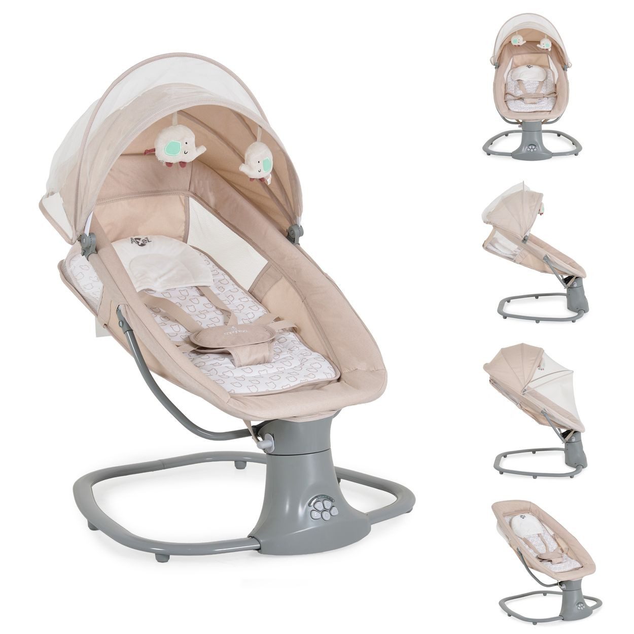 Moni Babywippe Axel 3 in1, Bluetooth, 5 Schaukelgeschwindigkeiten, Moskitonetz, 5-Punkt-Gurt