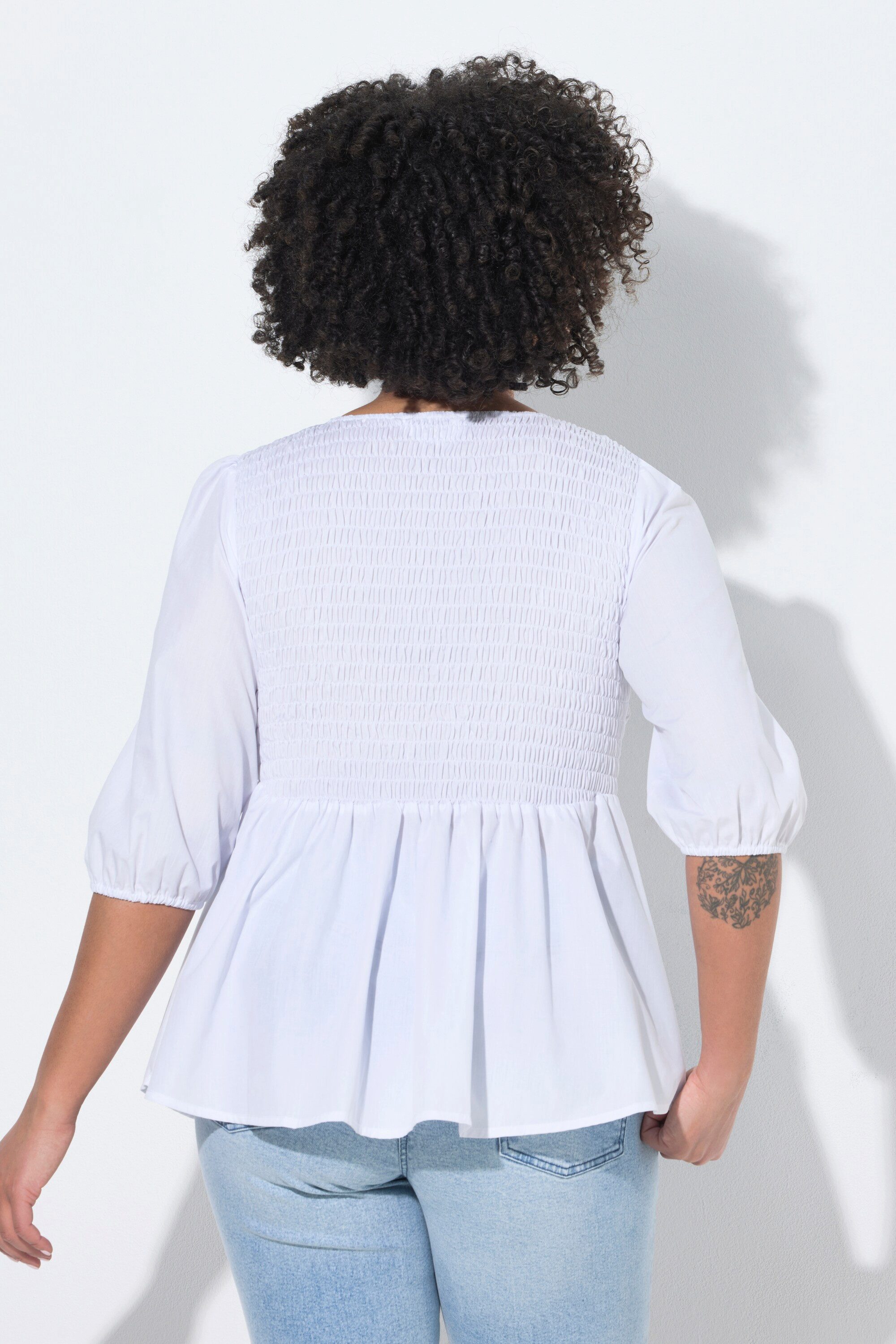 Angel of Style Longbluse Bluse A-Linie Smok-Büste 3/4-Ärmel Volant