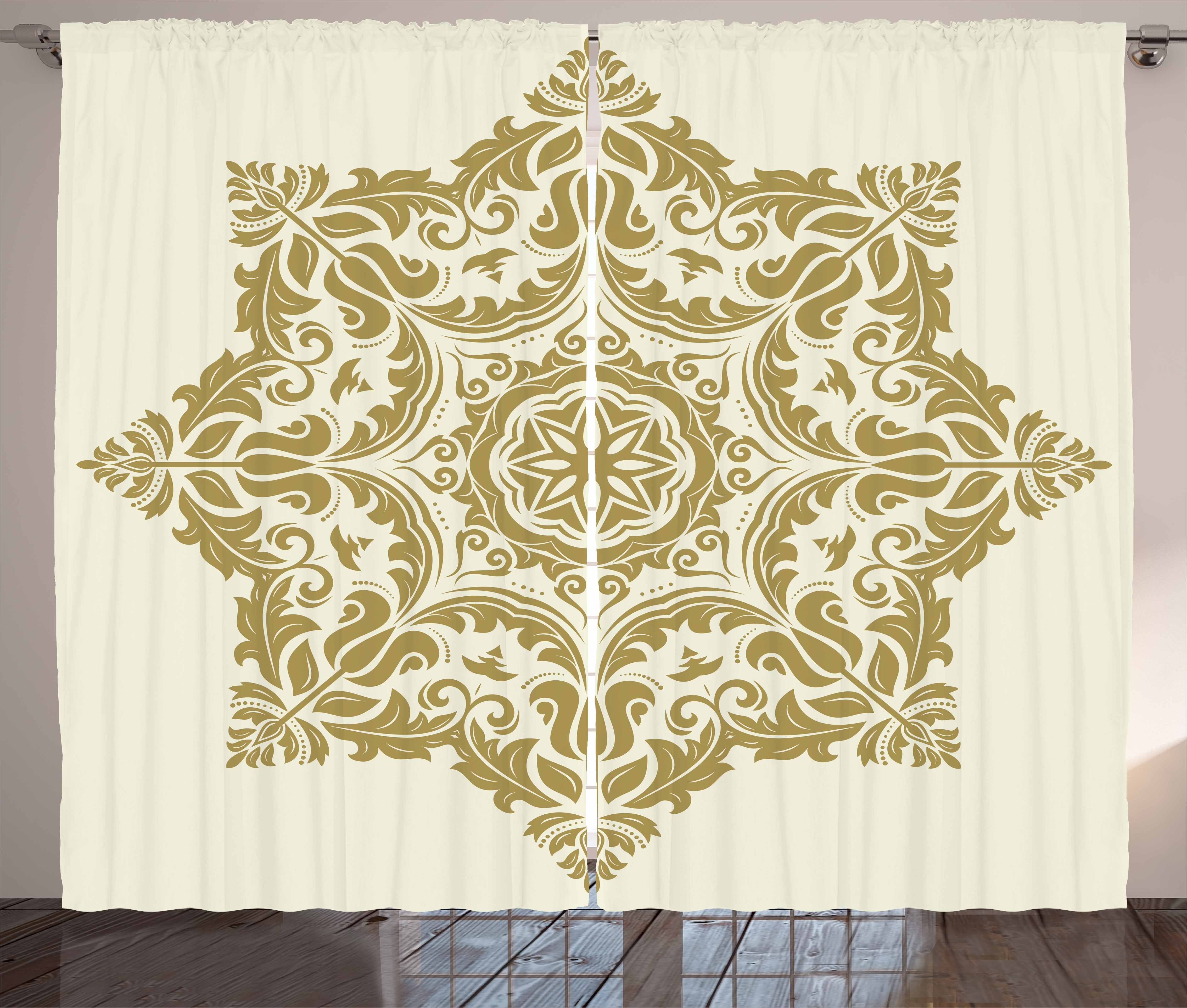 Gardine Schlafzimmer Kräuselband Vorhang mit Schlaufen und Haken, Abakuhaus, Stern-Mandala Klassisches Blumen-Motiv