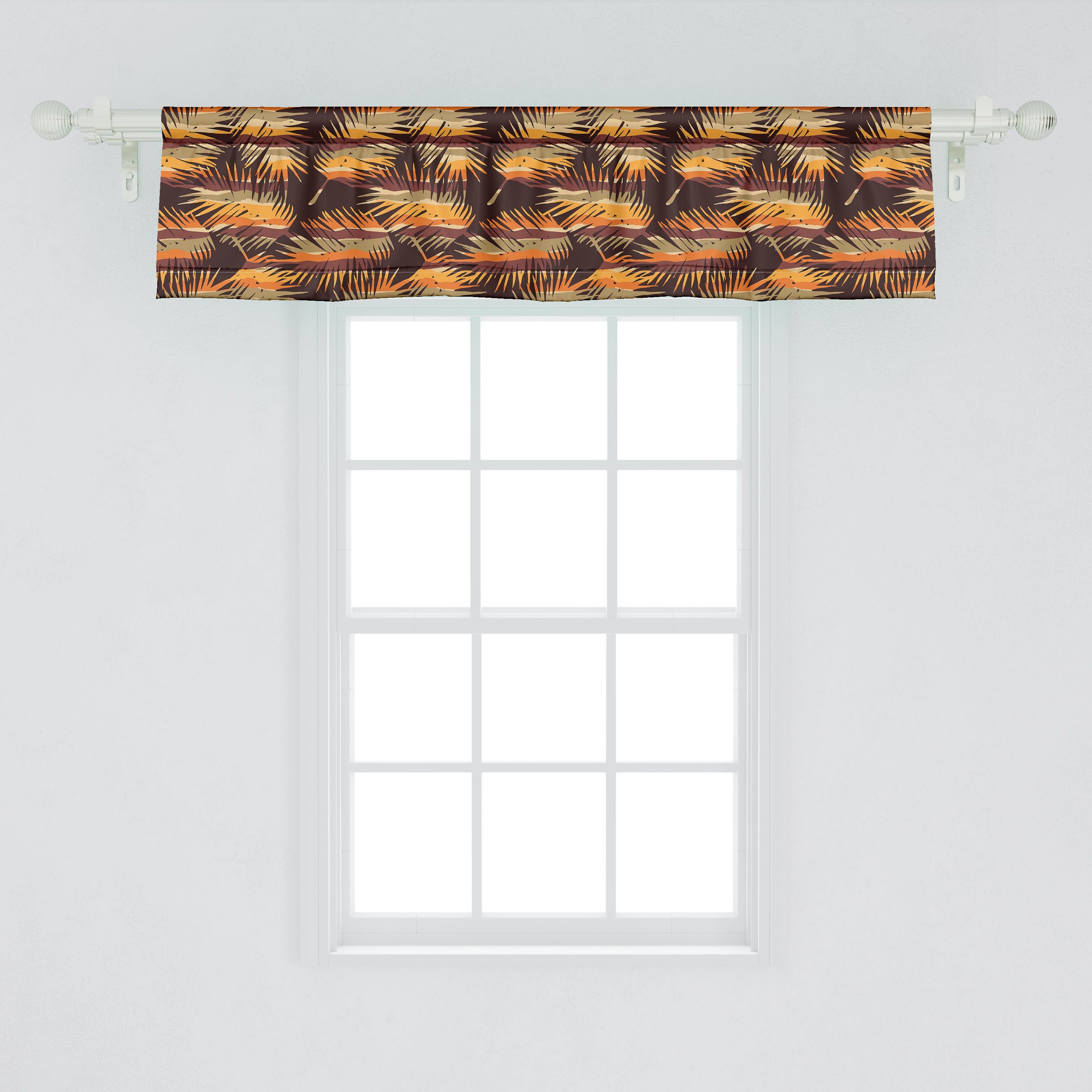 Microfaser, Küche Scheibengardine Erdtöne Vorhang Dekor für Sommer-Blätter Abakuhaus, Volant Schlafzimmer mit Stangentasche, Exotisch